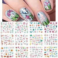 12 Sheets Ocean Water Transfer Nail Decals Cute Sea Creature Sea Shell Starfish Jellyfish Sea Turtle Summer Nail Decals Watermar