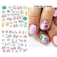 12 Sheets Ocean Water Transfer Nail Decals Cute Sea Creature Sea Shell Starfish Jellyfish Sea Turtle Summer Nail Decals Watermar