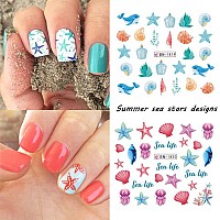 12 Sheets Ocean Water Transfer Nail Decals Cute Sea Creature Sea Shell Starfish Jellyfish Sea Turtle Summer Nail Decals Watermar