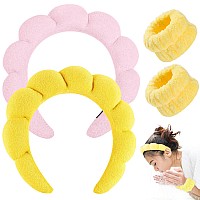 Ruiwen Hair 2Pcs Spa Headband For Washing Makeup Bubble Skincare Headbands With Wash Wristbands