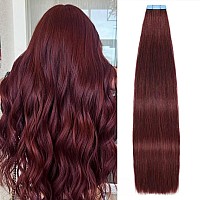 Peispei Human Hair Extensions Tape In 16 Inch 40G Burgundy Real Straight Tape Ins For Women Straight Invisible Seamless Skin Rem