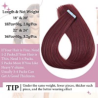 Peispei Human Hair Extensions Tape In 16 Inch 40G Burgundy Real Straight Tape Ins For Women Straight Invisible Seamless Skin Rem