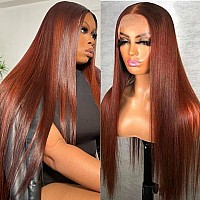 Miss Flower 250 Density Reddish Brown Ultrathin Invisible Hd Lace Front Wigs Human Hair 34Inch Real Full Large Lace Space 13X4