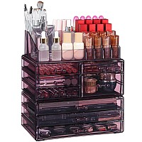 Cq Acrylic Purple Bathroom Organizer For Vanity Large Stackable Organizer Makeup With 8 Acrylic Drawers For Bathroom Dresser