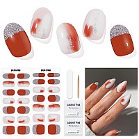 Dukasou Semi Cured Gel Nail Strips 28 Pcs Gel Nail Strips Work With Any Uv Lamp Long Lasting Gel Nail Stickers Full Nail Wraps