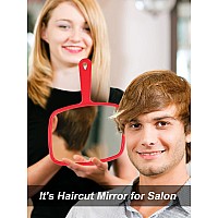 Gladmart Hand Mirror Salon Barber Hairdressing Handheld Mirror With Handle Square Red 74 X 103 Inches