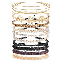 Lifedawn Headbands For Women Girls 10Pcs Gold Pearl Beaded Metal Hair Band Rhinestone Head Bands Nonslip Bridal Wedding Hair