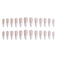 Sinhot French Tip Press On Nails Long Stiletto Fake Nails Pearly White Acrylic Nails Glossy Glue On Nails Almond Artificial Nail