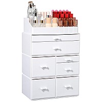 Cq Acrylic 4 Pack White Organizer Countertoplarge Beauty And Craft Organizers With Stackable Drawersideal For Desk And Dresser