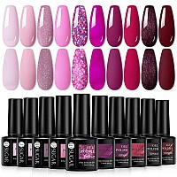 Ur Sugar Pink Red Gel Nail Polish Set 10 Colors Hot Pink Light Nude Pink Glitter Magenta Burgundy Red Dark Red Glitter Gel Poli