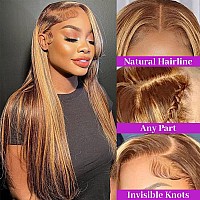 Smotoch Highlight Ombre Lace Front Wigs Human Hair Pre Plucked 26 Inch Honey Blonde 13X4 Hd Transparent Straight Human Hair Lac