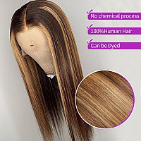 Smotoch Highlight Ombre Lace Front Wigs Human Hair Pre Plucked 26 Inch Honey Blonde 13X4 Hd Transparent Straight Human Hair Lac