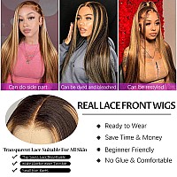 Smotoch Highlight Ombre Lace Front Wigs Human Hair Pre Plucked 26 Inch Honey Blonde 13X4 Hd Transparent Straight Human Hair Lac