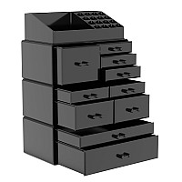 Cq Acrylic 4 Pack Black Stackable Cosmetic Organizer Countertoplarge Desk Storage And Organizador De Maquillaje For Vanityunde