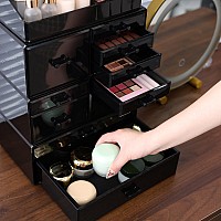 Cq Acrylic 4 Pack Black Stackable Cosmetic Organizer Countertoplarge Desk Storage And Organizador De Maquillaje For Vanityunde