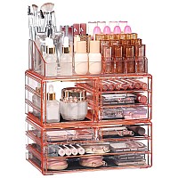 Cq Acrylic Hair Accessory Organizer Makeup Organizer With Drawers For Cosmetics Make Up Jewelry Big Pink Makeup Stand Bat