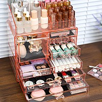 Cq Acrylic Hair Accessory Organizer Makeup Organizer With Drawers For Cosmetics Make Up Jewelry Big Pink Makeup Stand Bat