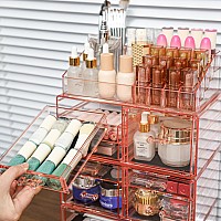 Cq Acrylic Hair Accessory Organizer Makeup Organizer With Drawers For Cosmetics Make Up Jewelry Big Pink Makeup Stand Bat