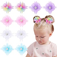 10Pcs Mini Flower Hair Clips Oaoleer 2 Tulle Mesh Hair Bows Colorful Flower Hair Pins Barrettes Wedding Hair Accessories For