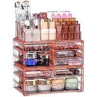 Cq Acrylic 3 Pack Drawer Organizer With 8 Drawers Plastic Make Up Storage For Vanity Countertop Large Dresser Top Organizer For