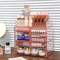 Cq Acrylic 3 Pack Drawer Organizer With 8 Drawers Plastic Make Up Storage For Vanity Countertop Large Dresser Top Organizer For