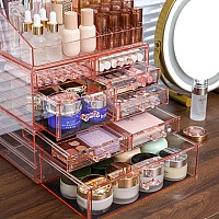 Cq Acrylic 3 Pack Drawer Organizer With 8 Drawers Plastic Make Up Storage For Vanity Countertop Large Dresser Top Organizer For