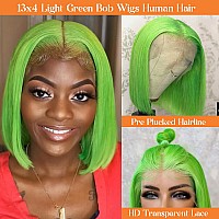 Colored Bob Wig Human Hair Lime Green 180 Density Short Bob 13X4 Hd Lace Front Wigs Human Hair Pre Plucked With Natural Hairlin