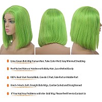 Colored Bob Wig Human Hair Lime Green 180 Density Short Bob 13X4 Hd Lace Front Wigs Human Hair Pre Plucked With Natural Hairlin