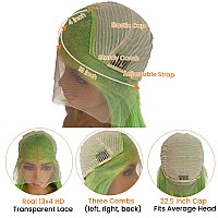 Colored Bob Wig Human Hair Lime Green 180 Density Short Bob 13X4 Hd Lace Front Wigs Human Hair Pre Plucked With Natural Hairlin