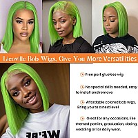 Colored Bob Wig Human Hair Lime Green 180 Density Short Bob 13X4 Hd Lace Front Wigs Human Hair Pre Plucked With Natural Hairlin