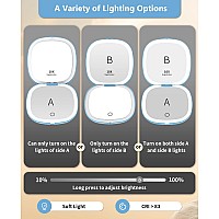 Wobsion Travel Mirror With Light Rechargeable 1X10X Compact Magnifying Mirror Dimmable Pocket Mirrorhandheld 2Side Mirror W