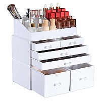 Cq Acrylic White Beauty Organizer For Vanity With Stackable 6 Drawers For Cosmeticsskincarelipstickseyeshadow Palettenail Ca