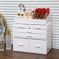 Cq Acrylic White Beauty Organizer For Vanity With Stackable 6 Drawers For Cosmeticsskincarelipstickseyeshadow Palettenail Ca