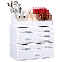 Cq Acrylic White Makeup Storage Organizer Drawers Skin Care X Large Cosmetic Display Cases Stackable Storage Box With 8 Drawers