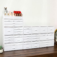 Cq Acrylic White Makeup Storage Organizer Drawers Skin Care X Large Cosmetic Display Cases Stackable Storage Box With 8 Drawers