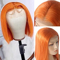 Orange Bob Wig Human Hair 13X4 180 Density Short Bob Lace Frontal Wigs For Black Women Pre Plucked Straight Orange Ginger Lace