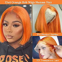 Orange Bob Wig Human Hair 13X4 180 Density Short Bob Lace Frontal Wigs For Black Women Pre Plucked Straight Orange Ginger Lace