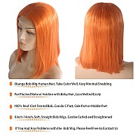 Orange Bob Wig Human Hair 13X4 180 Density Short Bob Lace Frontal Wigs For Black Women Pre Plucked Straight Orange Ginger Lace