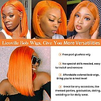 Orange Bob Wig Human Hair 13X4 180 Density Short Bob Lace Frontal Wigs For Black Women Pre Plucked Straight Orange Ginger Lace