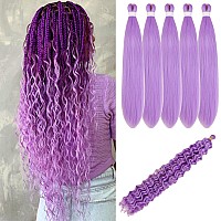 Gozill Light Purple Braiding Hair Pre Stretched Kanekalon Braiding Hair For Boho Braids6 Pakcs