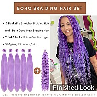 Gozill Light Purple Braiding Hair Pre Stretched Kanekalon Braiding Hair For Boho Braids6 Pakcs