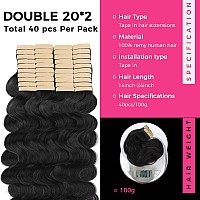 Lashey Tape In Hair Extensions Real Human Hair Body Wave 40Pcs 100G Tape In Hair Extensions Natural Black 18 Inch Doubleside Ta