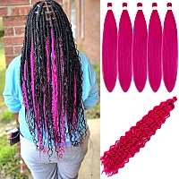 Gozill Hot Pink Braiding Hair Pre Stretched Kanekalon Braiding Hair For Boho Braids6 Pakcs