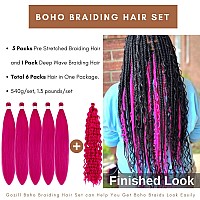 Gozill Hot Pink Braiding Hair Pre Stretched Kanekalon Braiding Hair For Boho Braids6 Pakcs