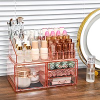 Cq Acrylic Pink Makeup 4 Drawers Storagelarge Make Up Organizer And Plastic Desk Organizer For Dressing Table Countertop Bath