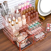 Cq Acrylic Pink Makeup 4 Drawers Storagelarge Make Up Organizer And Plastic Desk Organizer For Dressing Table Countertop Bath