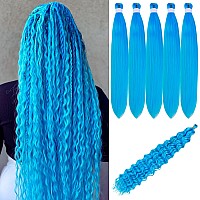 Gozill Blue Braiding Hair Pre Stretched Kanekalon Braiding Hair For Boho Braids6 Pakcs