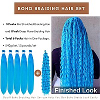 Gozill Blue Braiding Hair Pre Stretched Kanekalon Braiding Hair For Boho Braids6 Pakcs