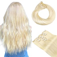 Hotbanana Clip In Hair Extensions Platinum Blonde 5Pcs Clip In Hair Extensions Real Human Hair Straight Remy Hair Extensions 14