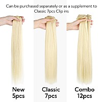 Hotbanana Clip In Hair Extensions Platinum Blonde 5Pcs Clip In Hair Extensions Real Human Hair Straight Remy Hair Extensions 14